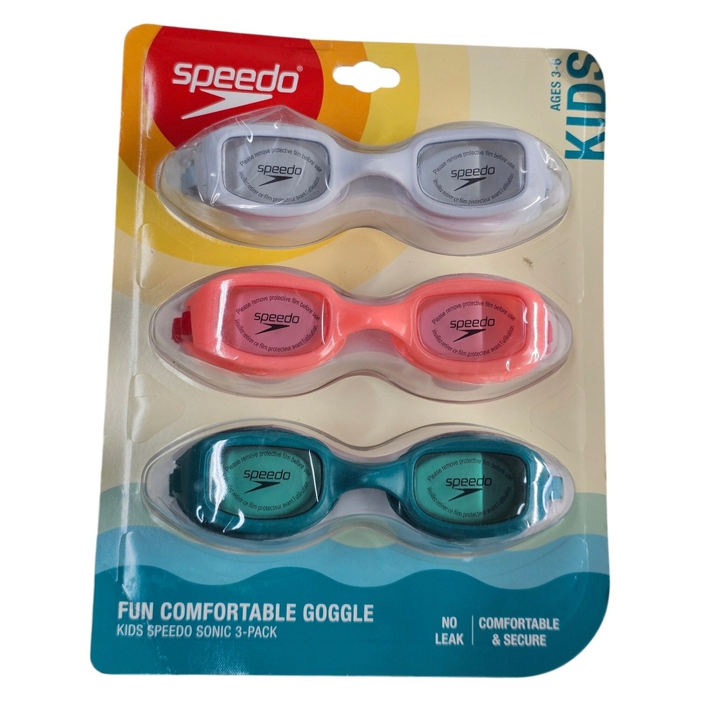 Speedo Kids Sonic Swim Goggles 3-Pack Ages 3-6 Anti-Fog UV Protection Multicolor